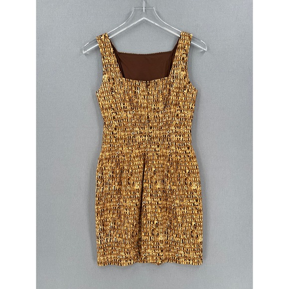 CHETTA B Vintage Dress Womens 4 Tan Brown Cotton Square Neck Sleeveless Sheath - Picture 8 of 16